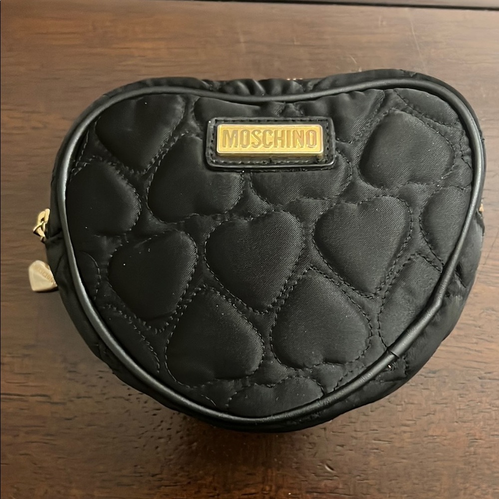 Moschino Black Heart Quilted Pouch